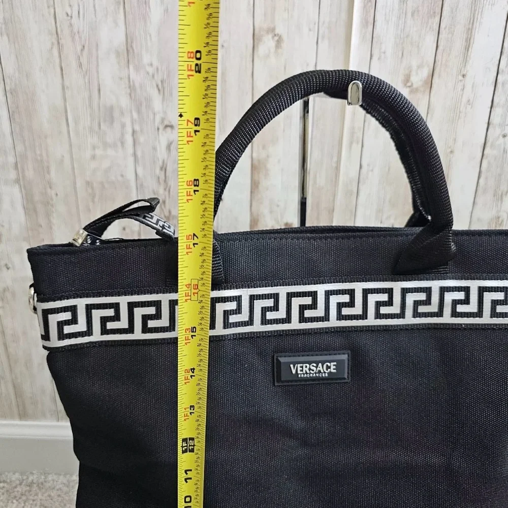 Versace Black Canvas Tote with Greek Key Trim